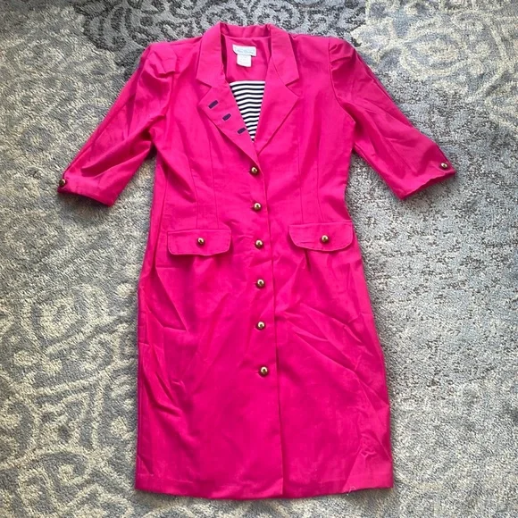 Miss Dorby Vintage Collared Button Down Dress Hot Pink 16 - Picture 1 of 7